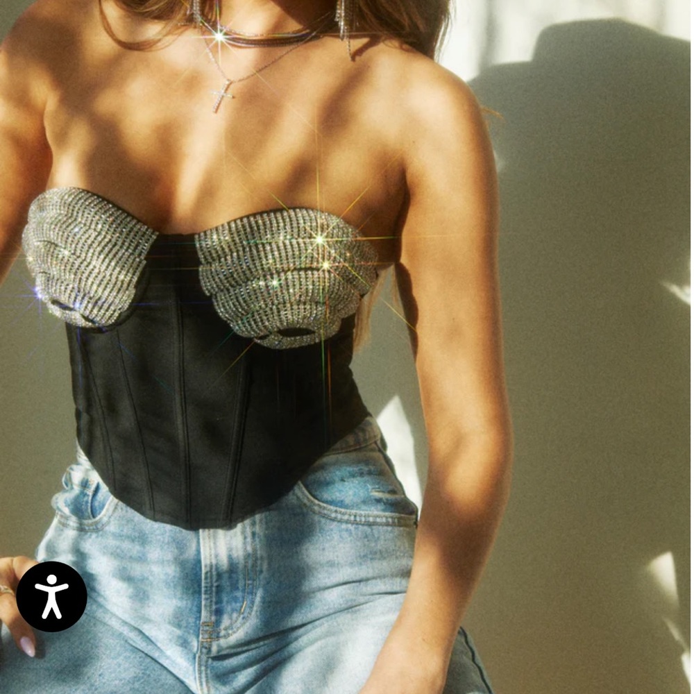 Miss Lola Black and Silver Glam Corset Top